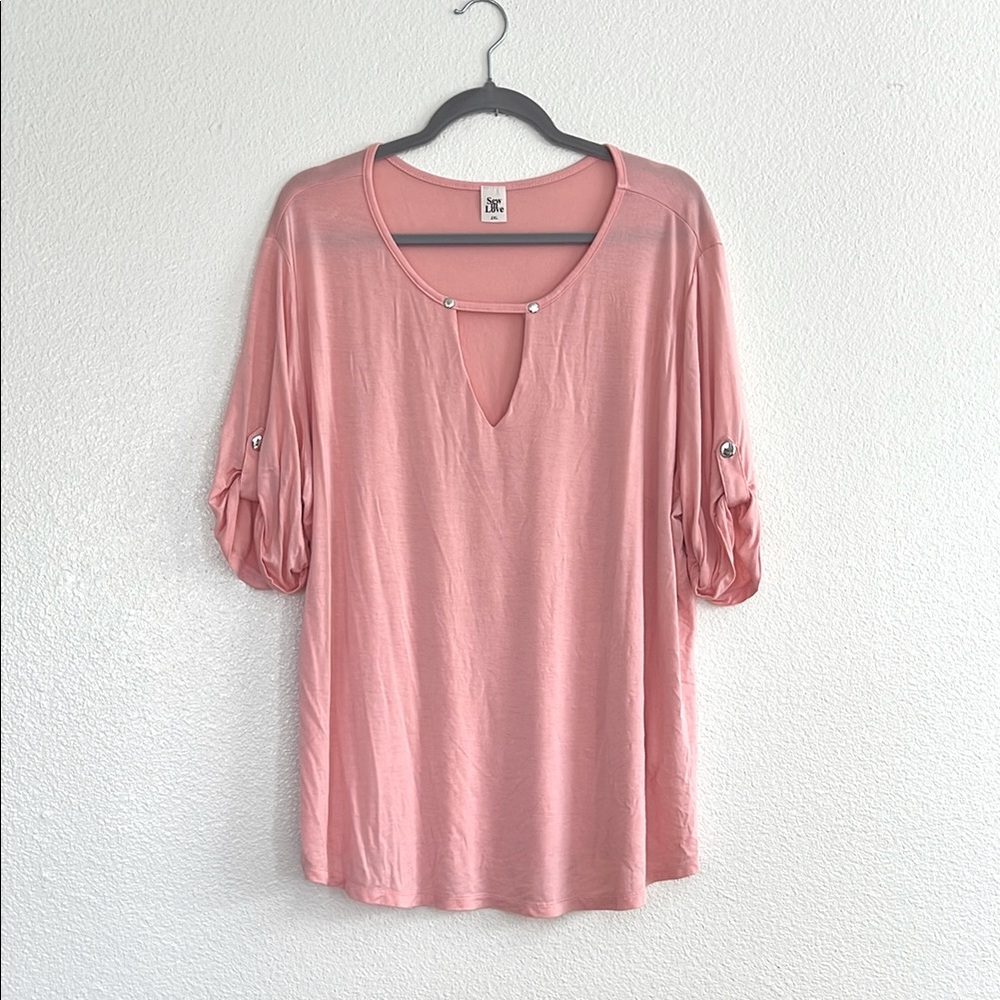 Grommet detail pink top, size 2X